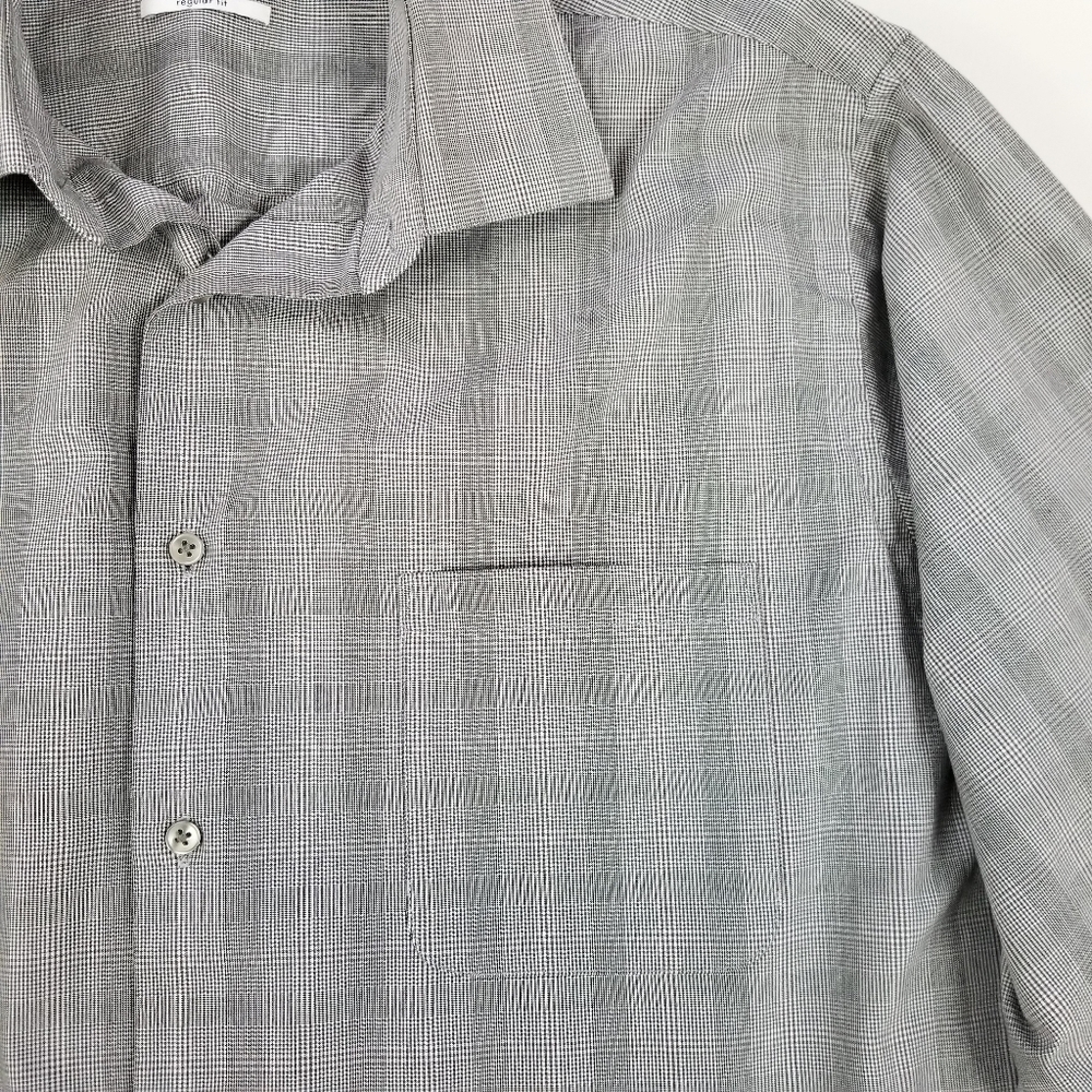 Calvin Klein shirt mens gray glen check plaid regular fit size XL 17 34/35 - Picture 4 of 7